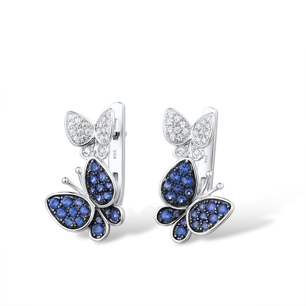 Silver butterfly Earrings for Women Blue White Cubic Zirconia Women Earrings