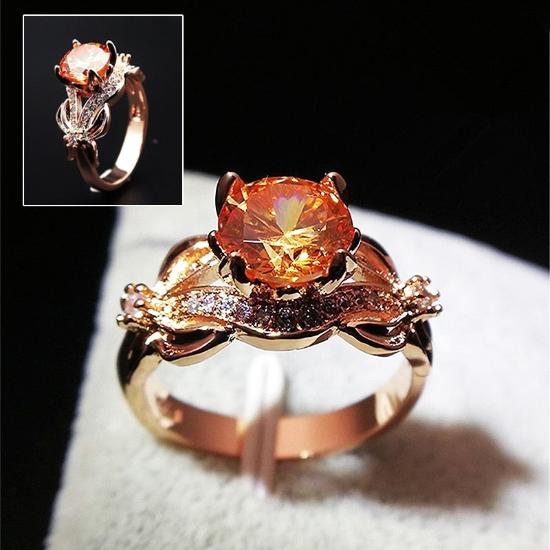 Rose Gold Flower Crystal Zircon Female Ring