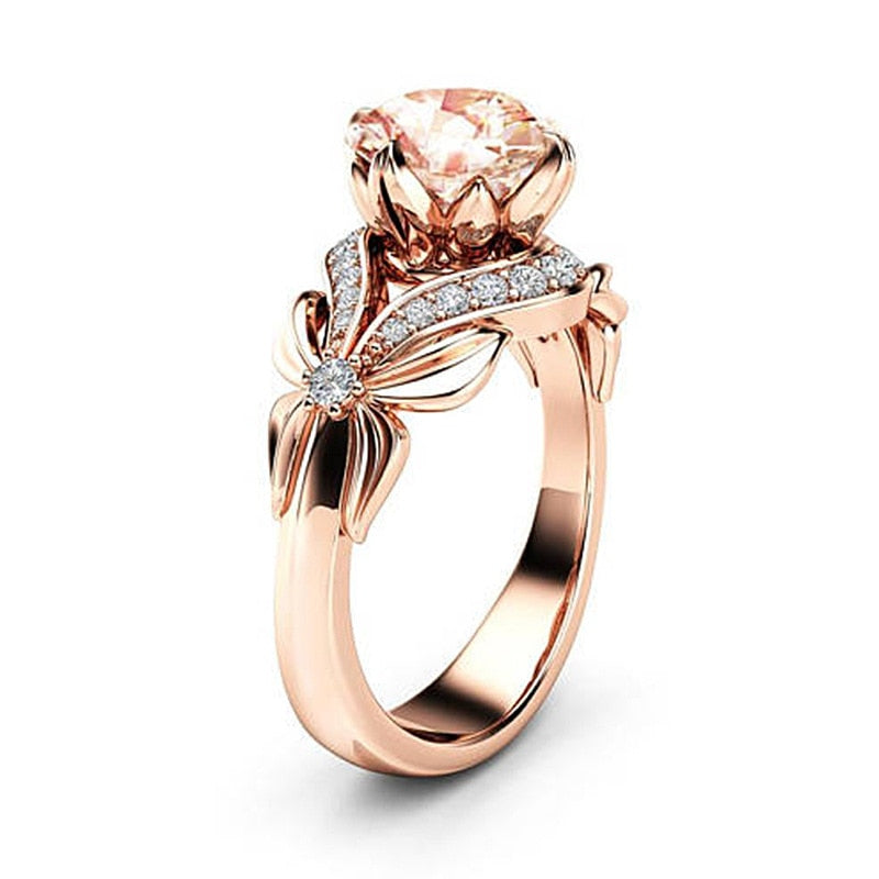 Rose Gold Flower Crystal Zircon Female Ring