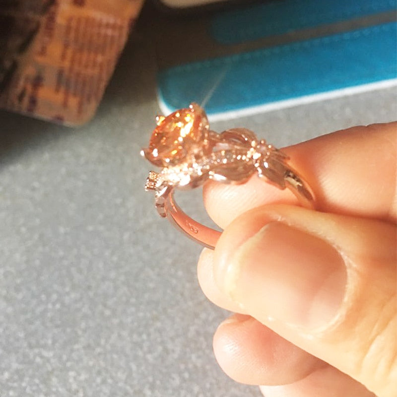 Rose Gold Flower Crystal Zircon Female Ring