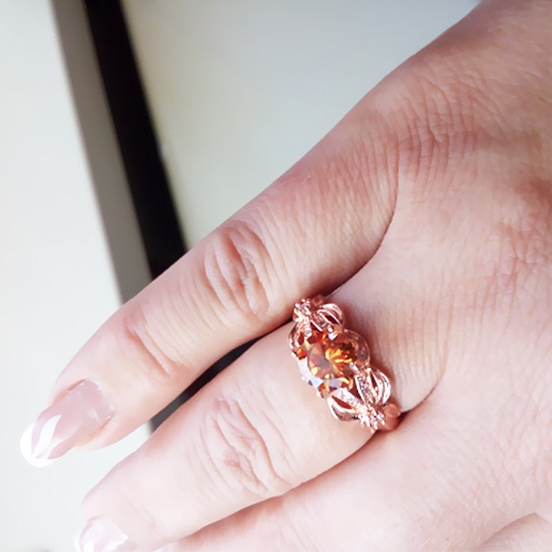 Rose Gold Flower Crystal Zircon Female Ring