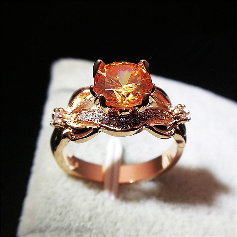 Rose Gold Flower Crystal Zircon Female Ring