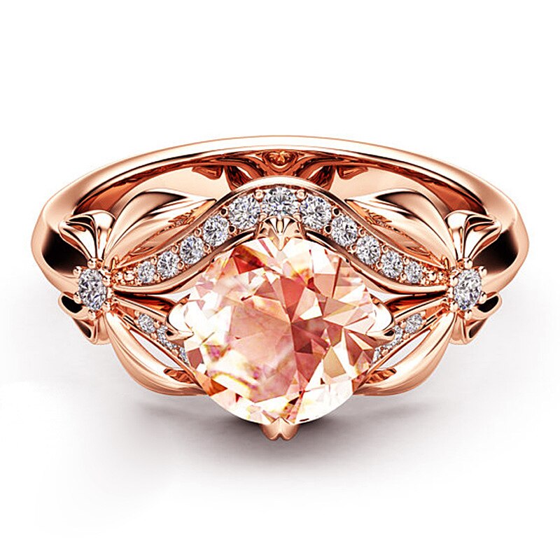 Rose Gold Flower Crystal Zircon Female Ring