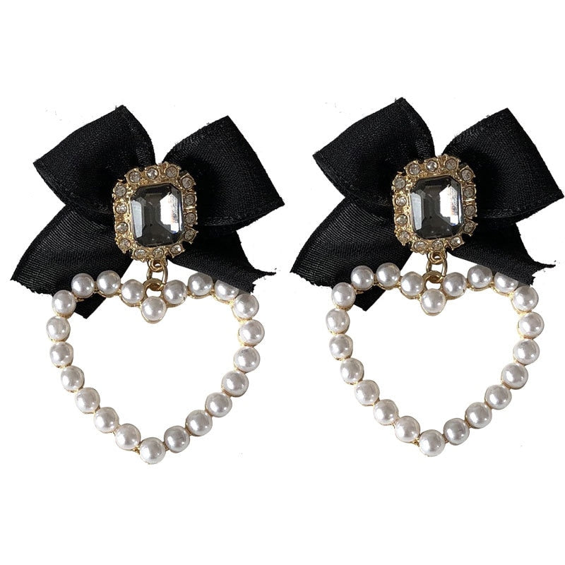 Korean Temperament Retro Rhinestone Bow Clip Earrings