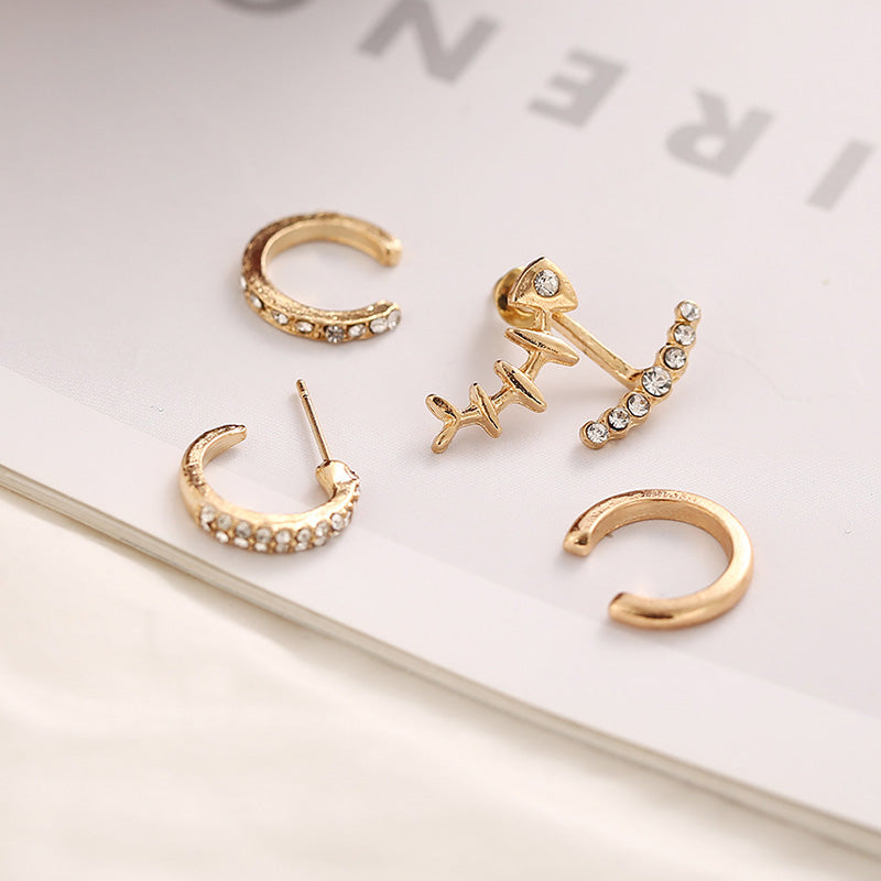 Retro Sun and Moon Ear Clip Set Old-Fashioned Geometric Star Ear Cuffs