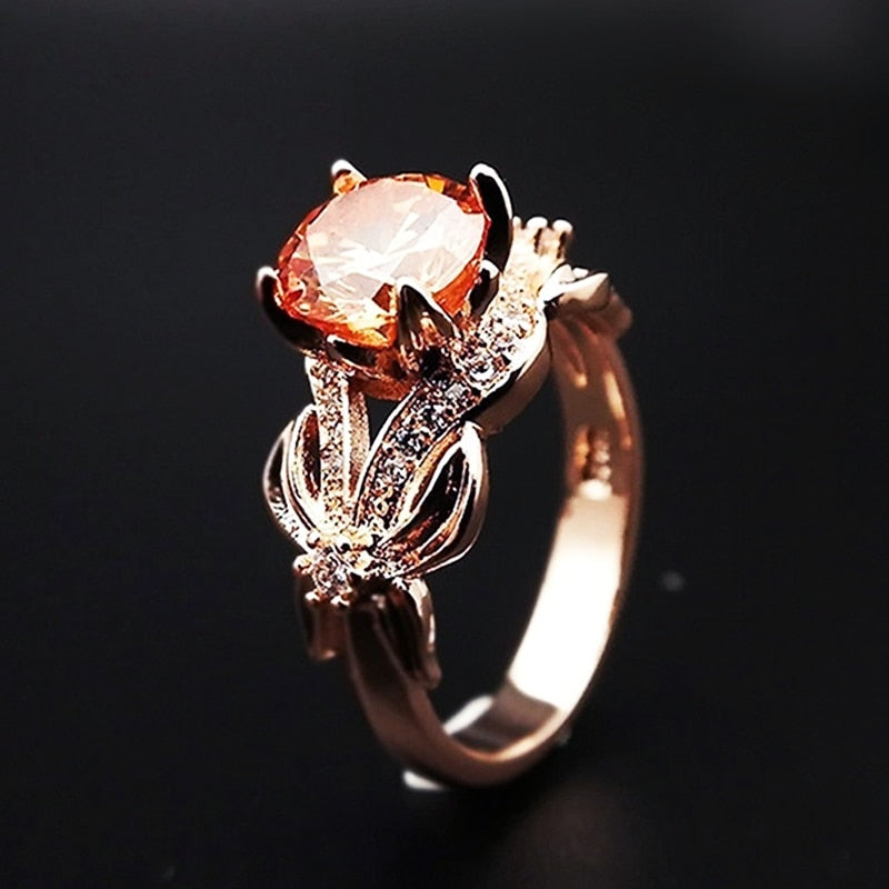 Rose Gold Flower Crystal Zircon Female Ring