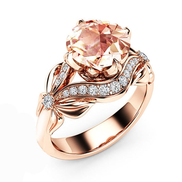 Rose Gold Flower Crystal Zircon Female Ring