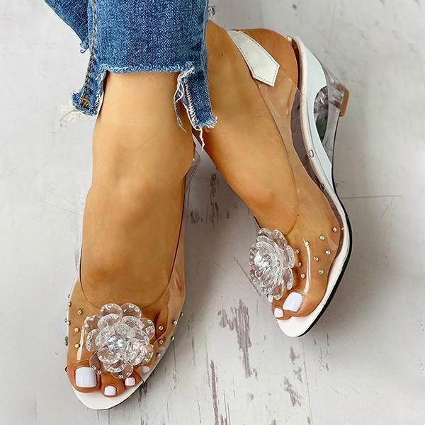 Slingback Flower Rhinestone Sandals