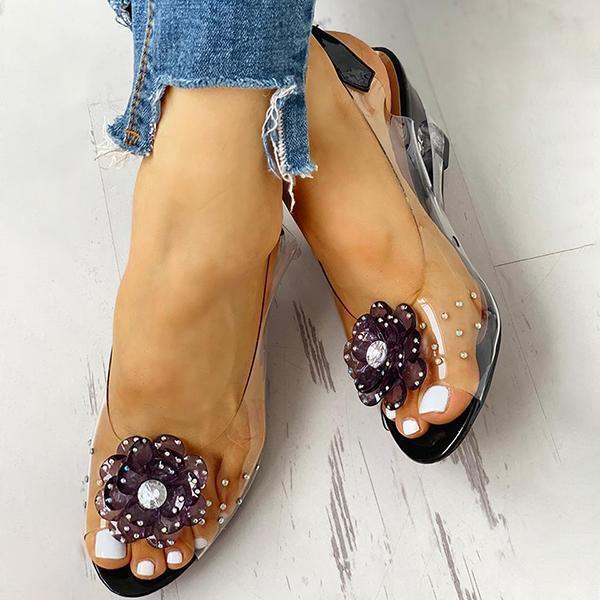 Slingback Flower Rhinestone Sandals