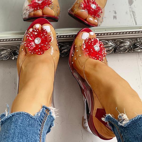 Slingback Flower Rhinestone Sandals