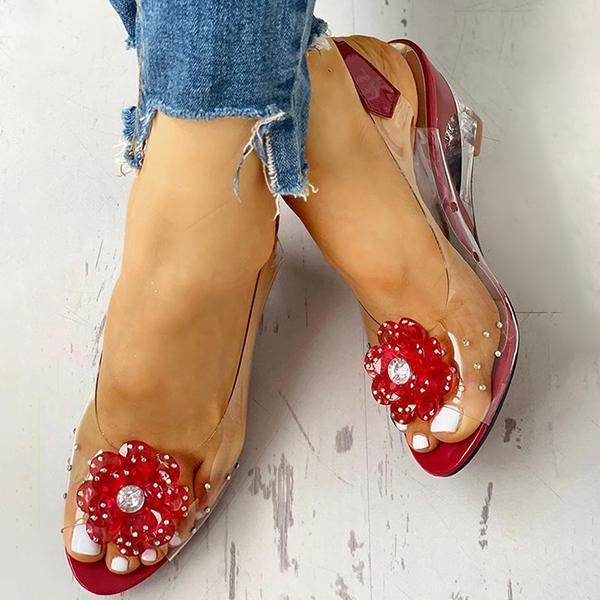 Slingback Flower Rhinestone Sandals