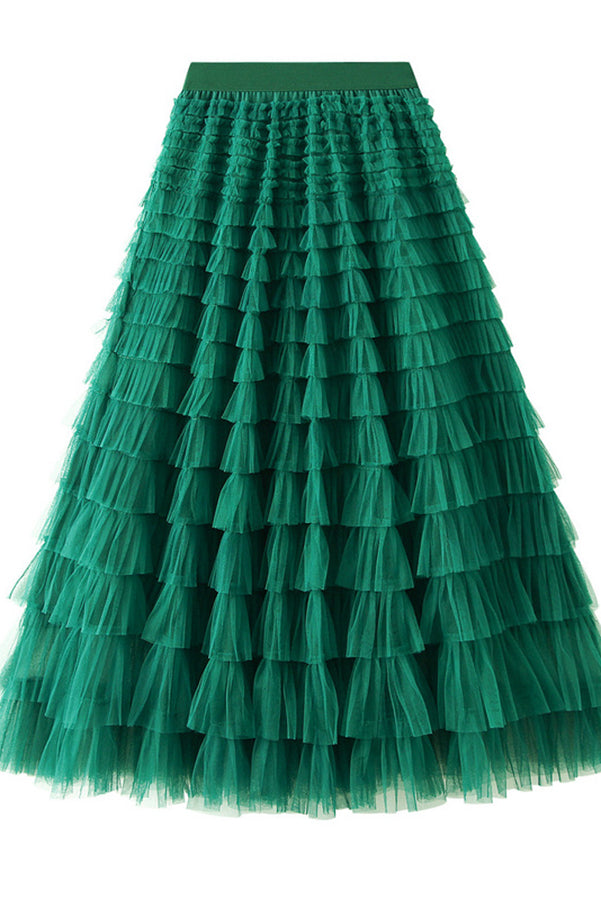 Tiered Elastic Waist Tulle Maxi Skirt