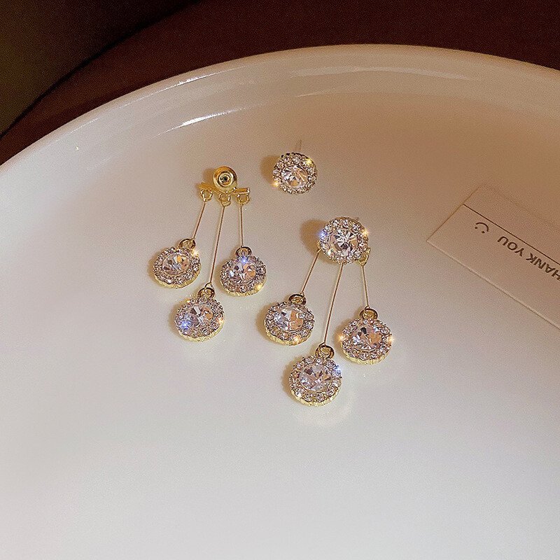 Zircon round petal earrings