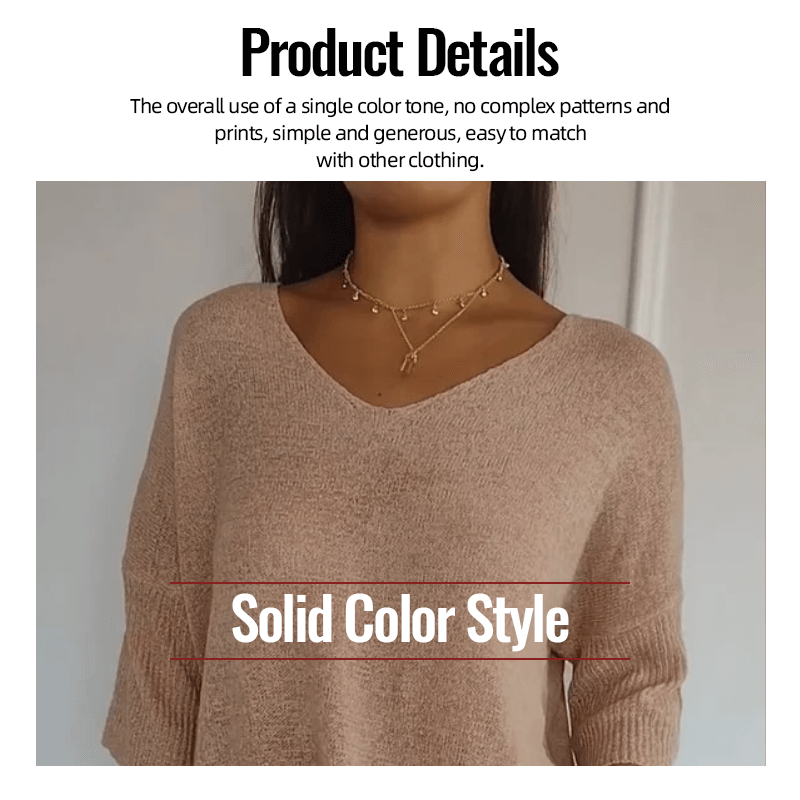 Solid Color Knitted V-neck Top