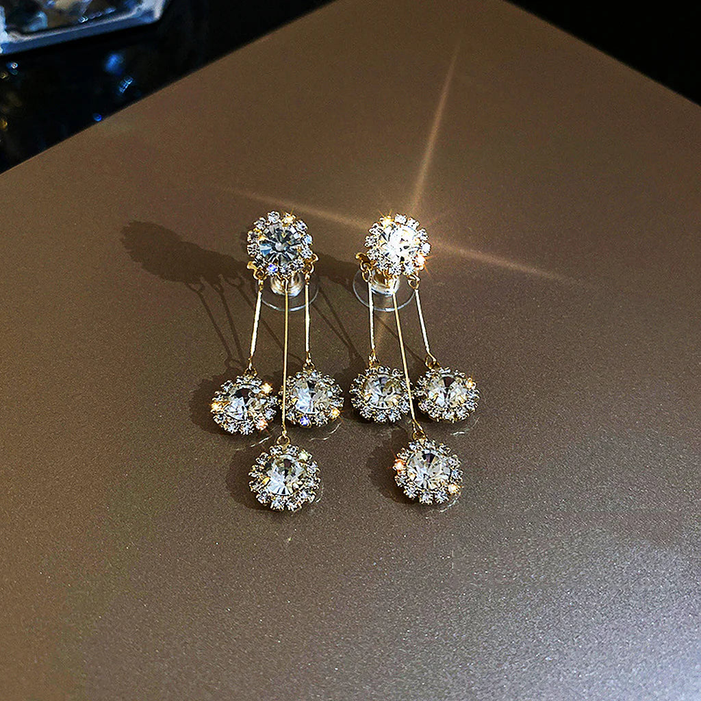 Zircon round petal earrings