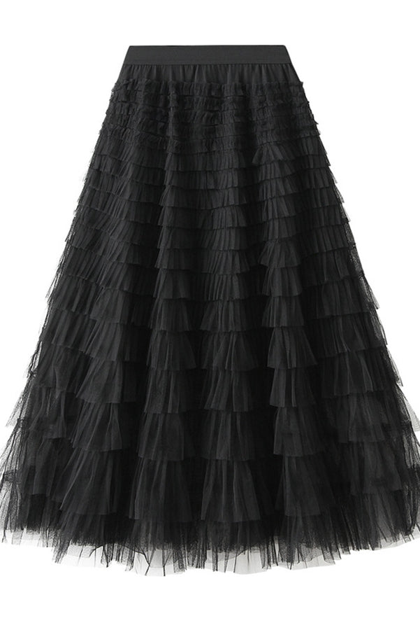 Tiered Elastic Waist Tulle Maxi Skirt