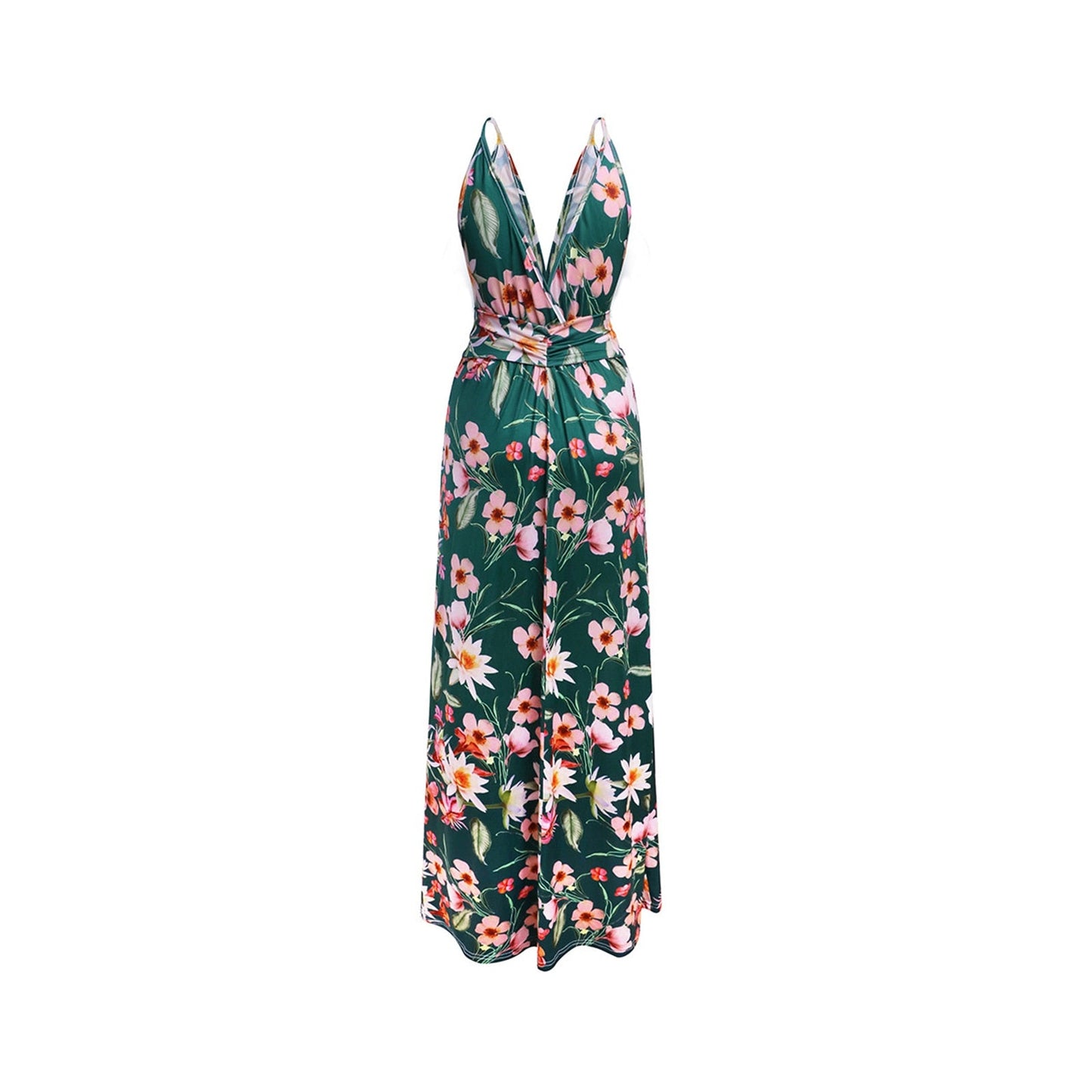 Summer Bohemian Style Women's V-Neck Sleeveless Halter Floral Beach Long Dresses