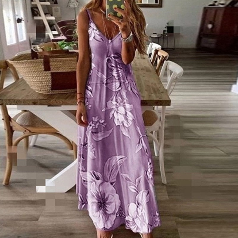 Women's Summer Dresses - Sleeveless Halter Backless Solid Color Beach Long Dresses