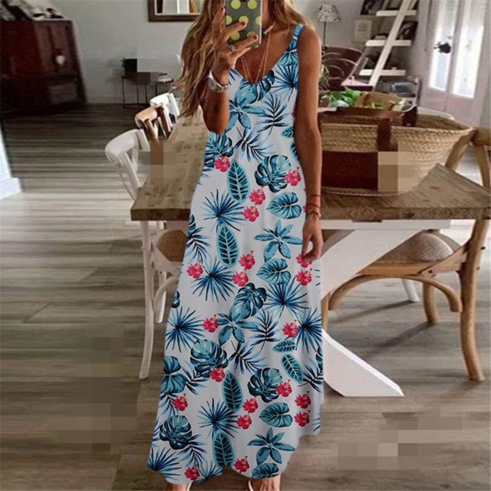 Women's Summer Dresses - Sleeveless Halter Backless Solid Color Beach Long Dresses