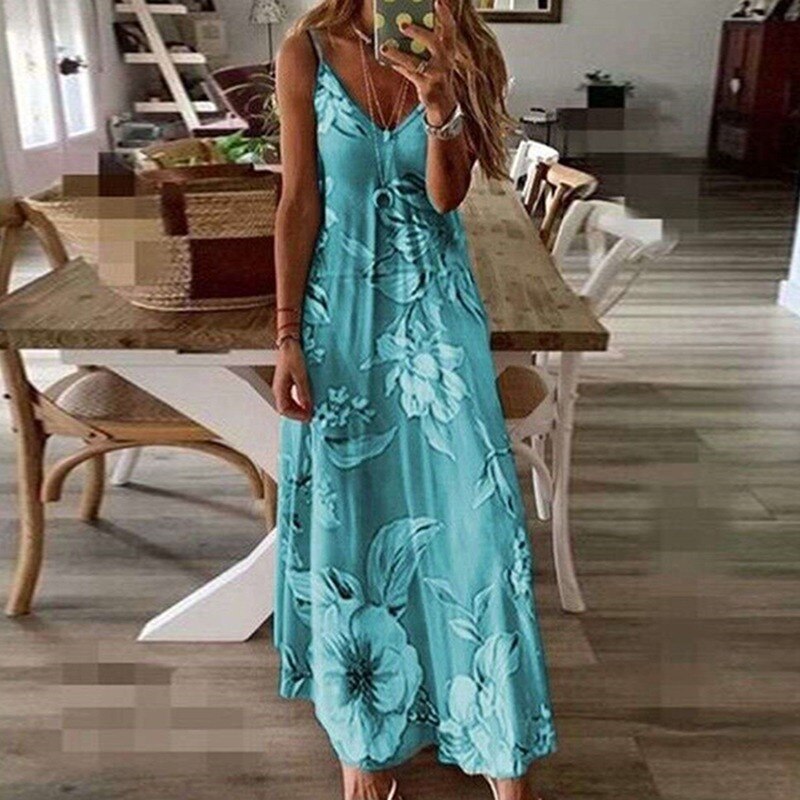 Women's Summer Dresses - Sleeveless Halter Backless Solid Color Beach Long Dresses