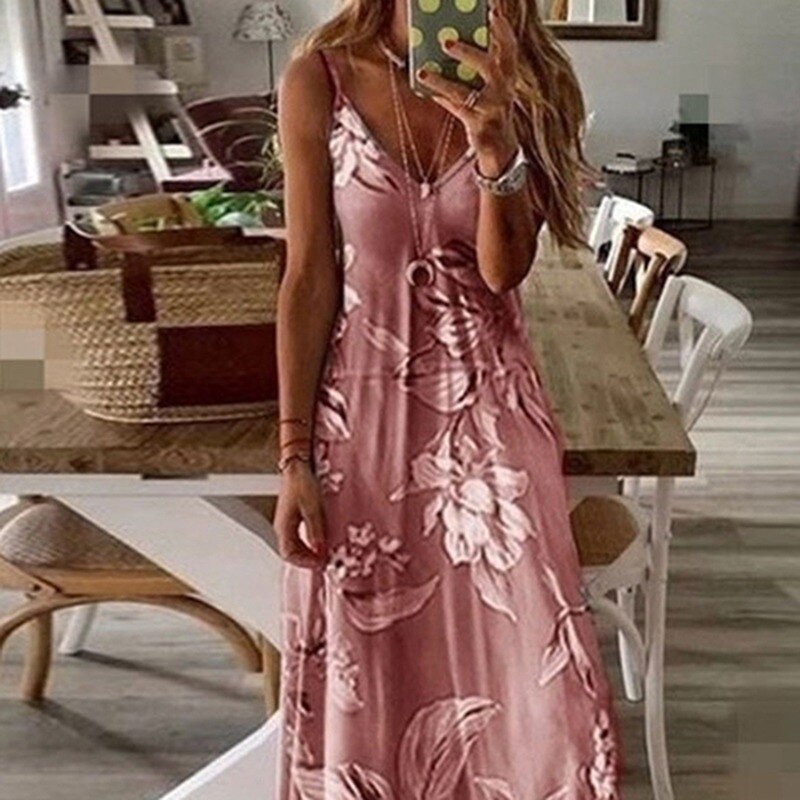 Women's Summer Dresses - Sleeveless Halter Backless Solid Color Beach Long Dresses