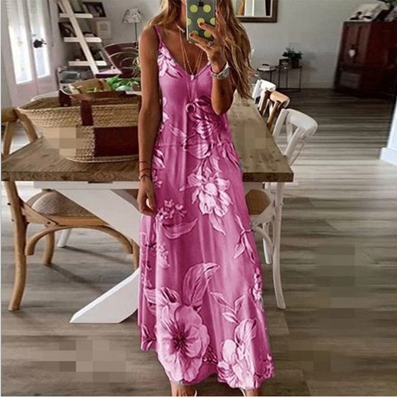 Women's Summer Dresses - Sleeveless Halter Backless Solid Color Beach Long Dresses