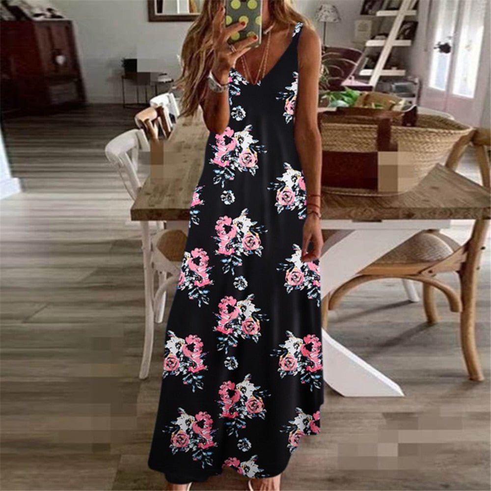 Women's Summer Dresses - Sleeveless Halter Backless Solid Color Beach Long Dresses