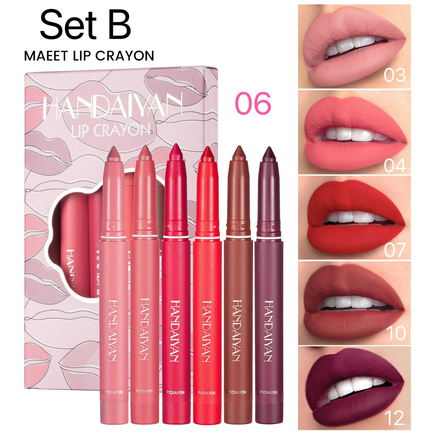 12 Color Rotating Sharpenable Matte Lipstick Pencils