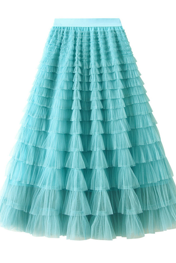 Tiered Elastic Waist Tulle Maxi Skirt