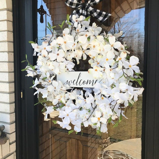 Buffalo Plaid & White Dogwood Fresh Wreath