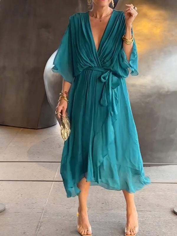 Stylish and elegant V-neck chiffon dress-Buy 2 Free Shipping