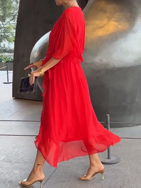 Stylish and elegant V-neck chiffon dress-Buy 2 Free Shipping