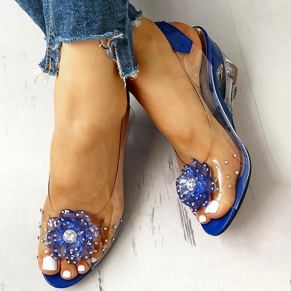 Slingback Flower Rhinestone Sandals