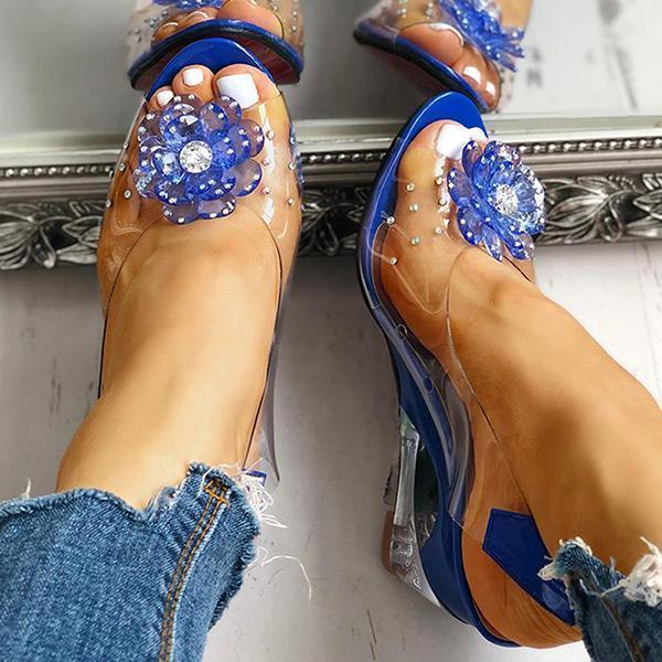 Slingback Flower Rhinestone Sandals