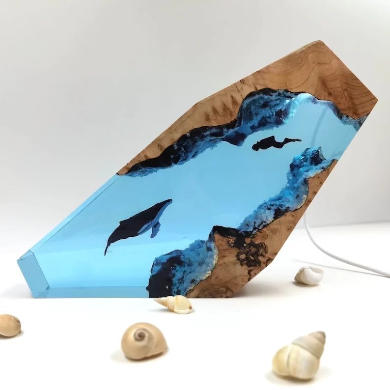 🔥 Last Day Promotion 60% OFF 🔥 Large Epoxy Resin Wood Light Lamp, Diver and Humpback whale