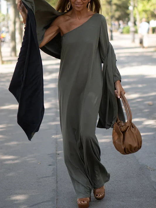 Flowing off shoulder maxi dress