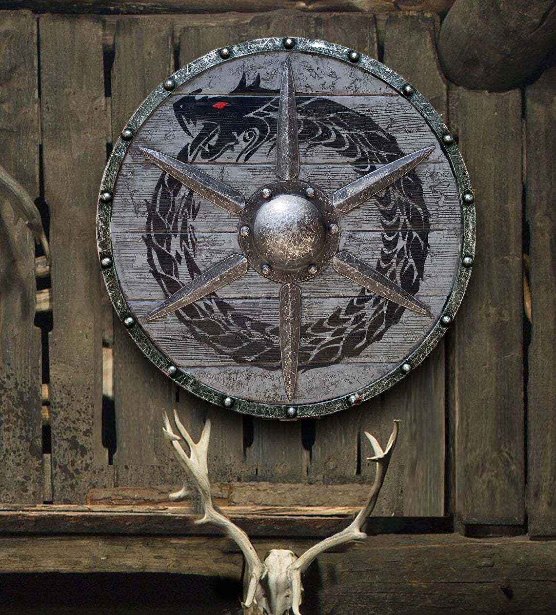 Eivor valhalla raven authentic battleworn viking shield——BUY 3 FREE SHIIPING