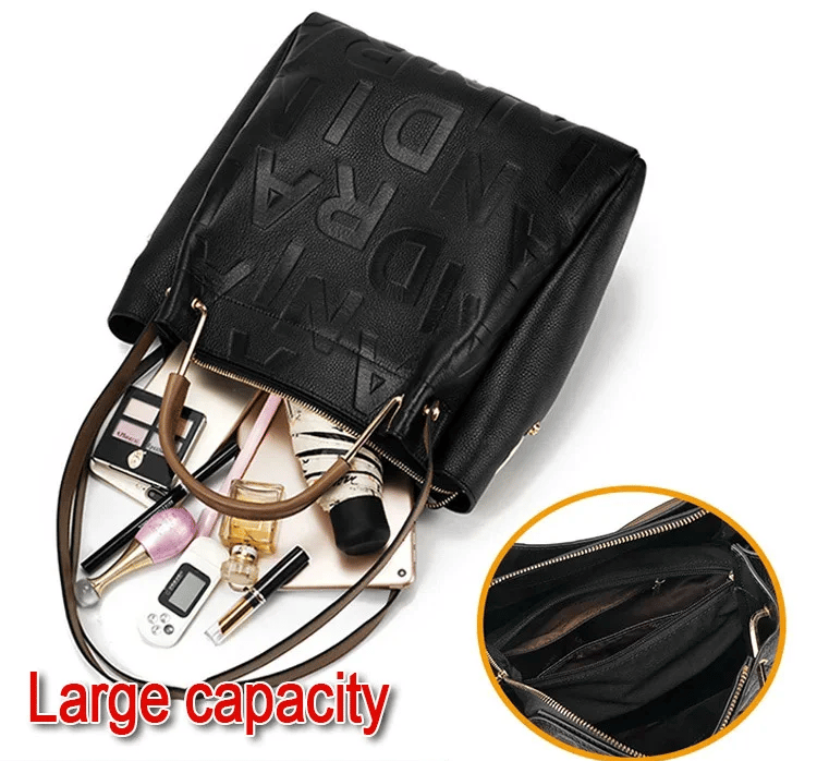 New arrival large capacity soft leather embossed shoulder bag