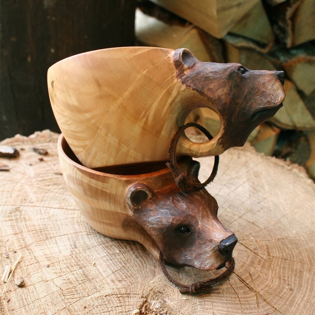 Hand Carved Wooden Mug