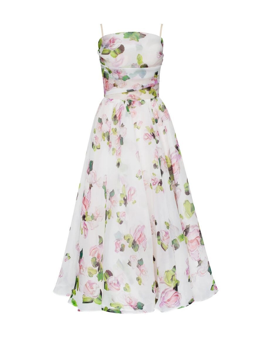 Elegant Print Suspender Dress – fishyoyo.com