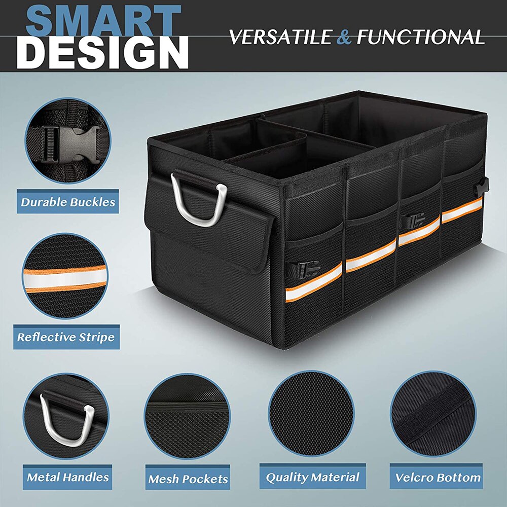 Car Trunk Organizer Foldable Cover Durable Sturdy Thickened Plate Collapsible Trunk Storage Box