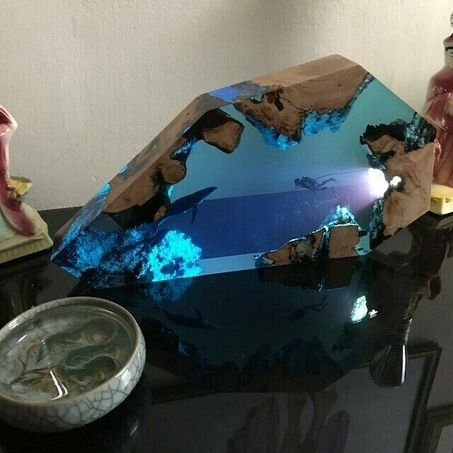 🔥 Last Day Promotion 60% OFF 🔥 Large Epoxy Resin Wood Light Lamp, Diver and Humpback whale