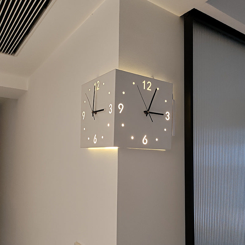 🎈New living room corner double-sided luminous creative clock wall lamp