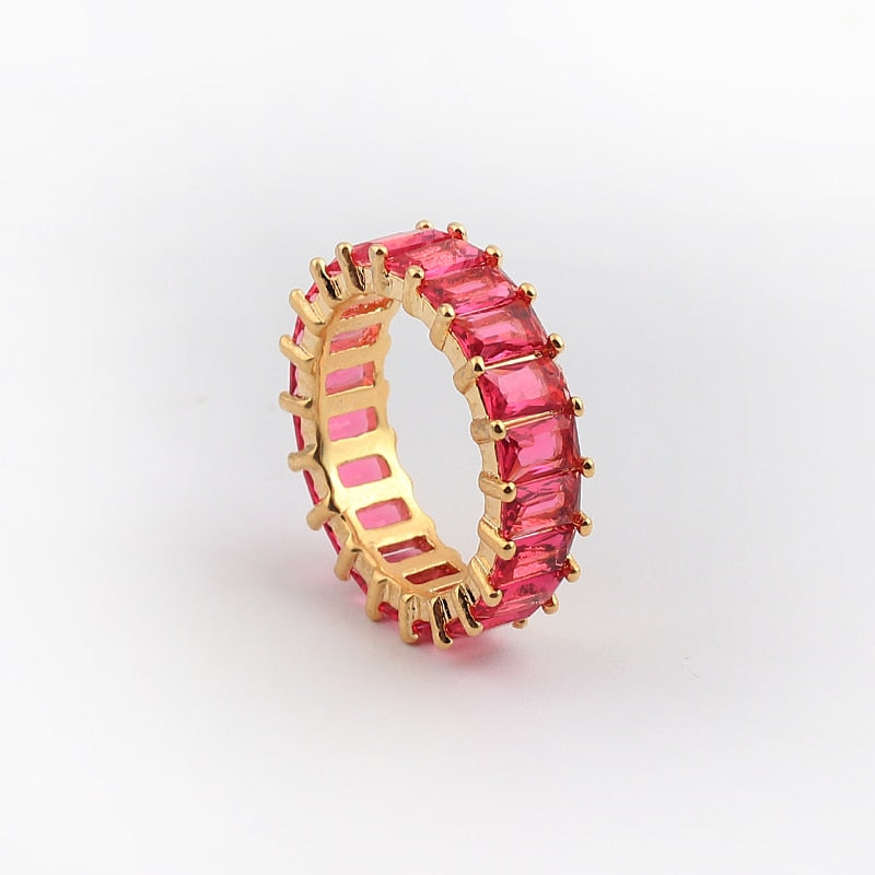 Charm Rhinestone ins Jewelry CZ Gold Lady Rainbow Rings