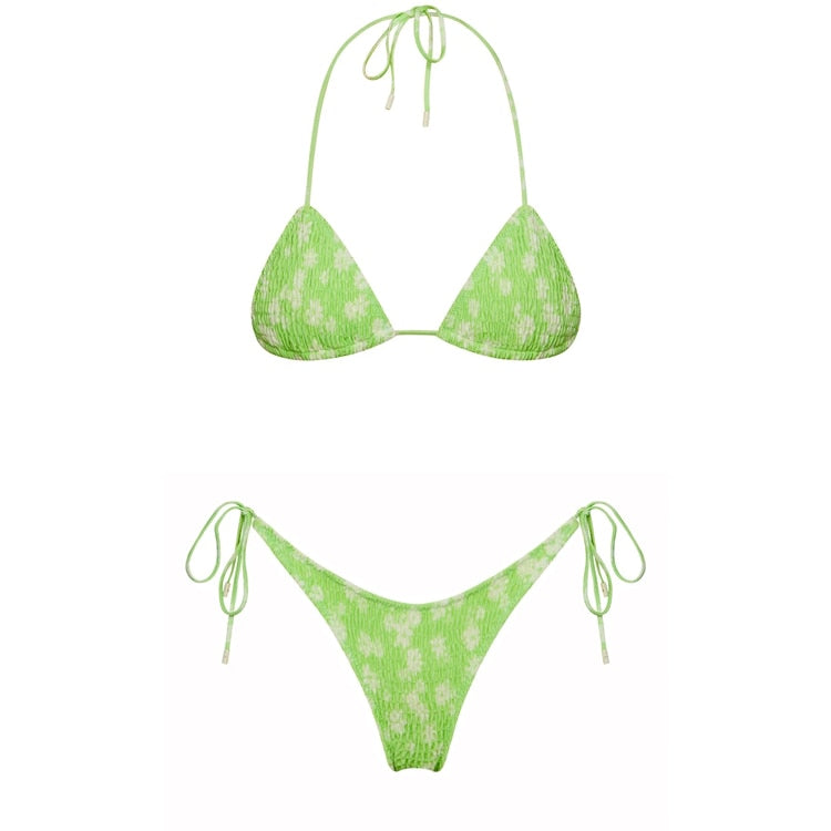 Striking Ruched Brazilian String Thong Bikini Set - Stylish Two Piece Swimsuit for Women
