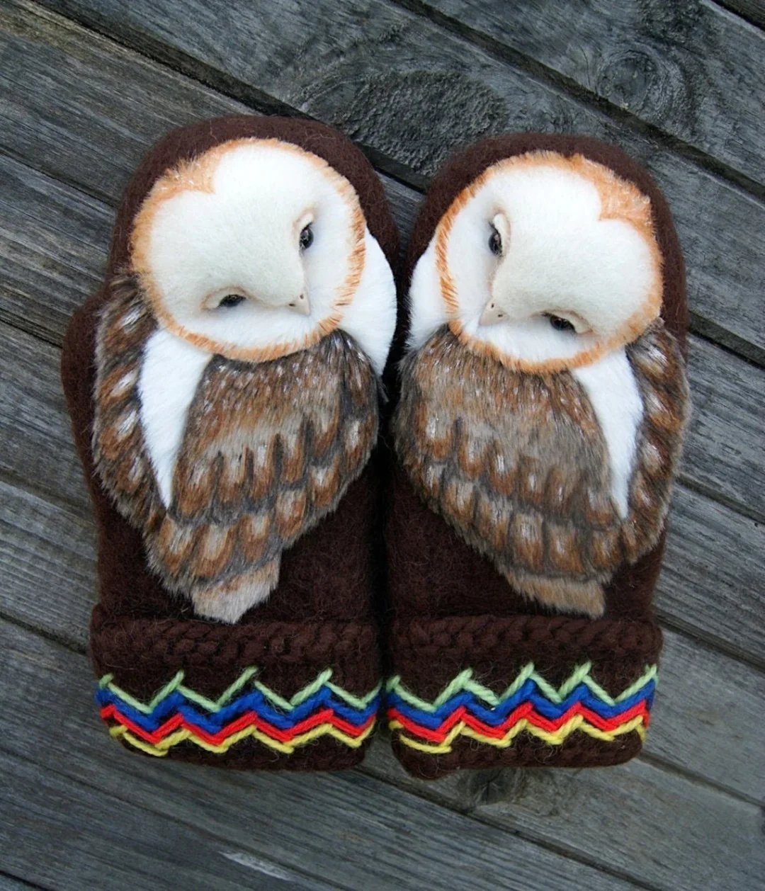 Hand Knitted Wool Nordic Mittens with Owls (Buy 2 Free Shipping)