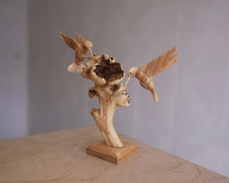 Hummingbird Feeding on a Flower, Handmade Sculpture