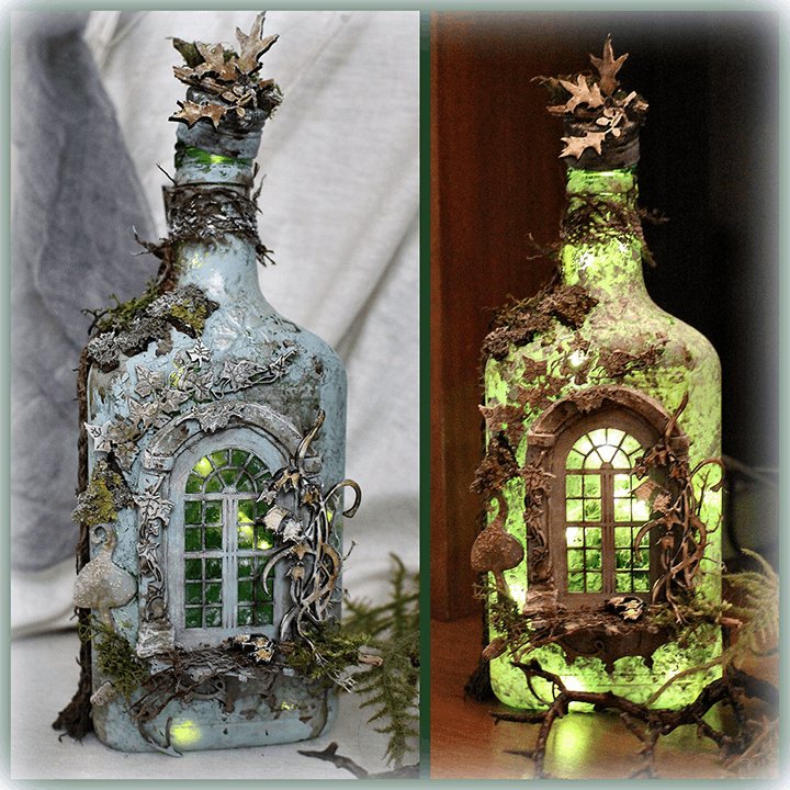 Altered Art Bottle - Mystical forest stories