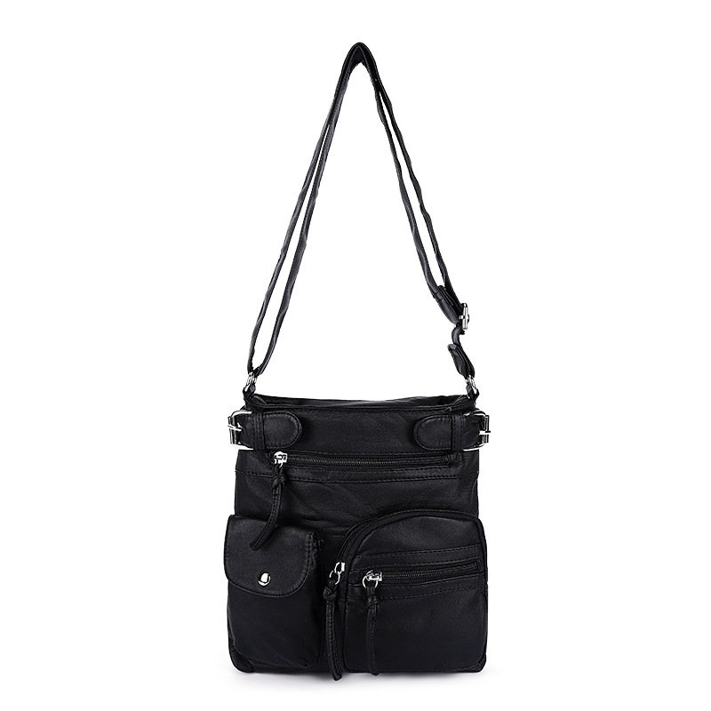 Multi-pocket crossbody bag soft leather shoulder bag