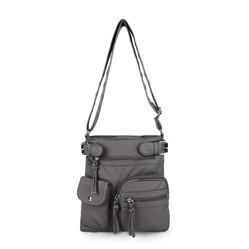 Multi-pocket crossbody bag soft leather shoulder bag